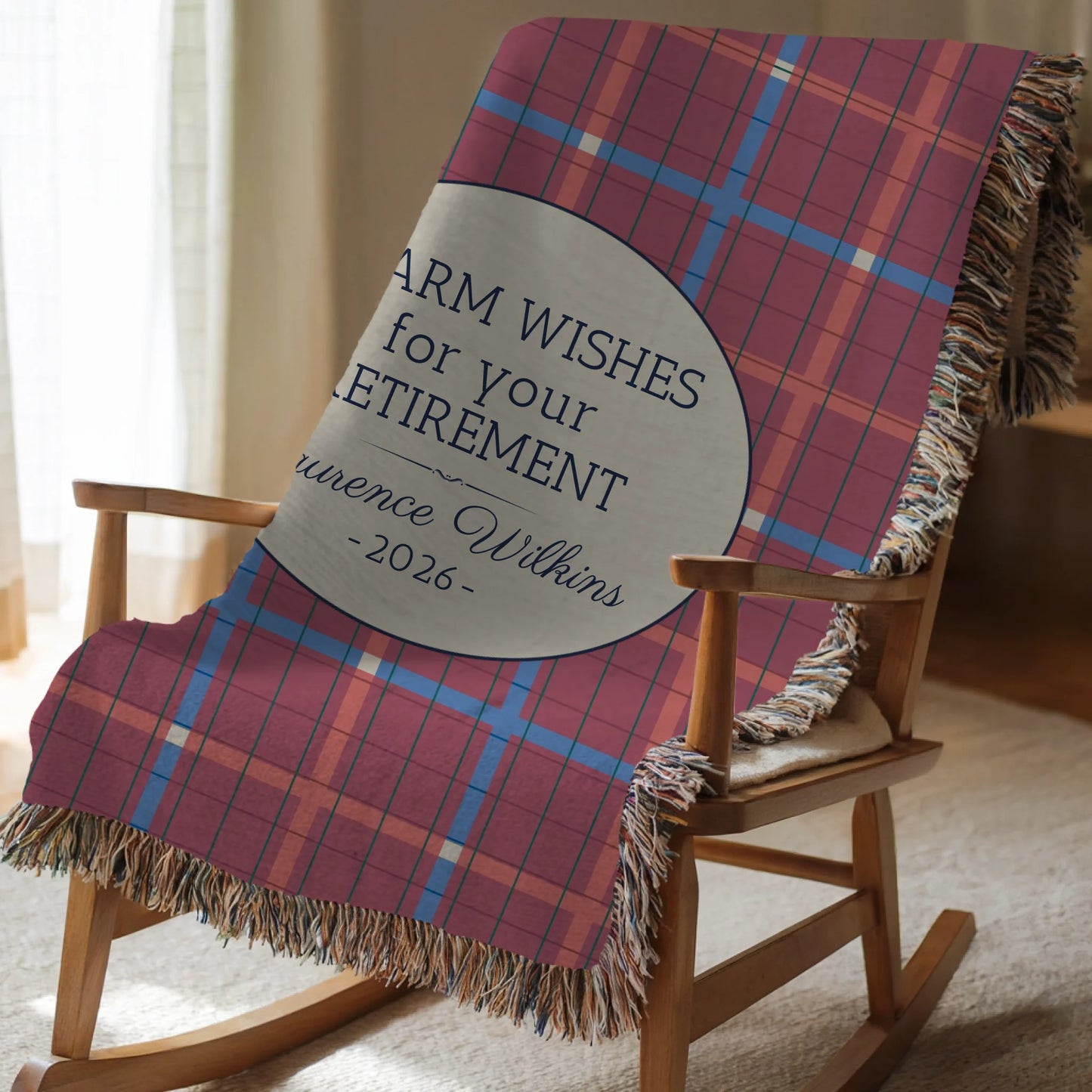 Retirement Message Blanket - Choose Plaid, Mediterranean Tile, or Floral, Add Name & Date - Personalized