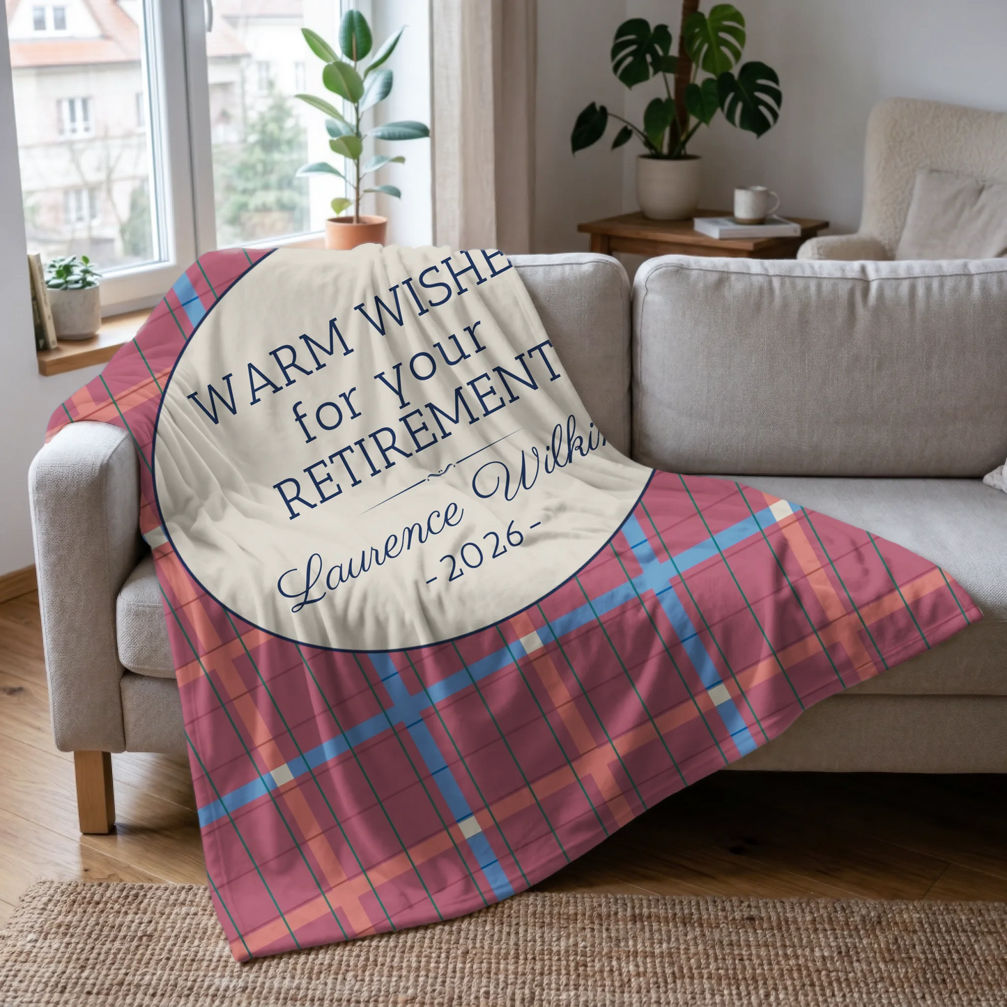 Retirement Message Blanket - Choose Plaid, Mediterranean Tile, or Floral, Add Name & Date - Personalized
