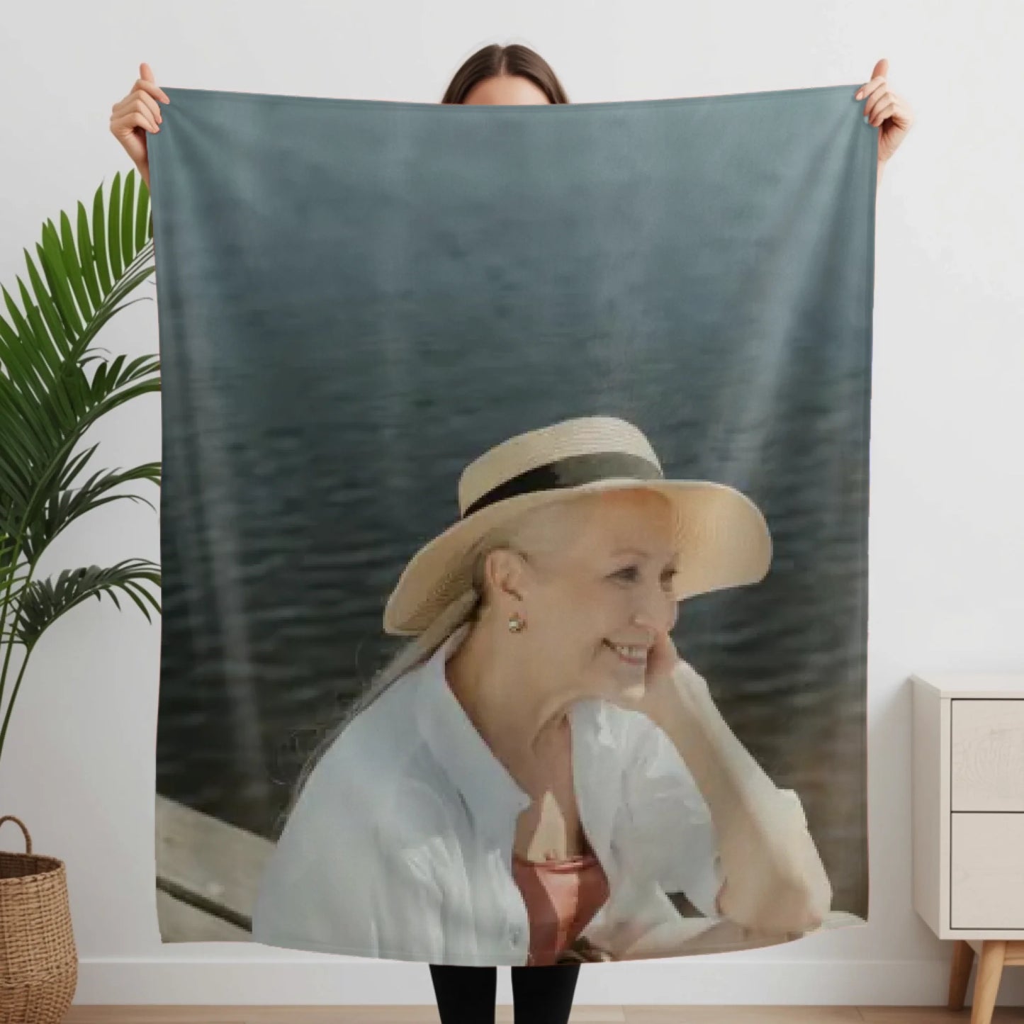 Woman Holding Fleece Blanket Closeup