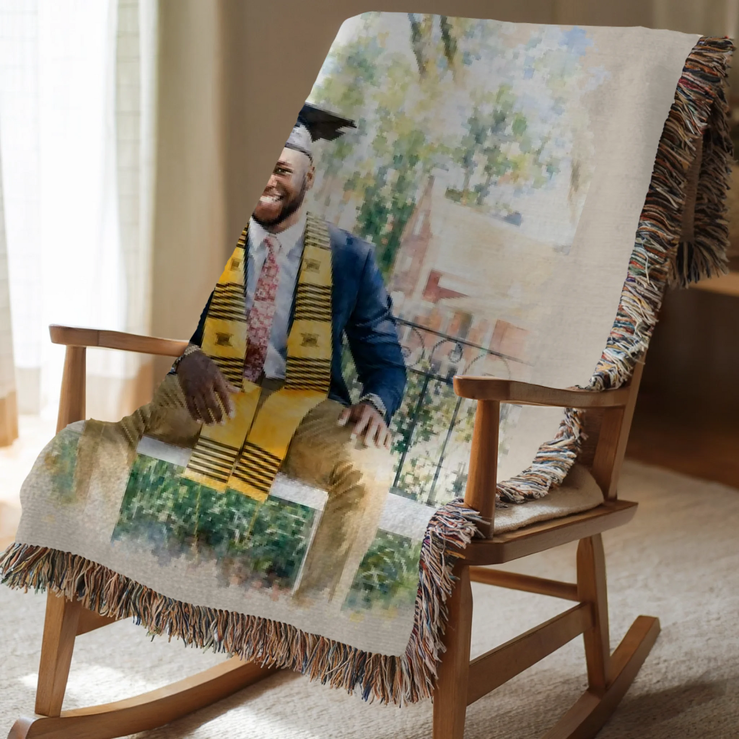 Graduation Watercolor Portrait or Photo Blanket - Upload Your Photo, Add Message, Name & Date - Personalized