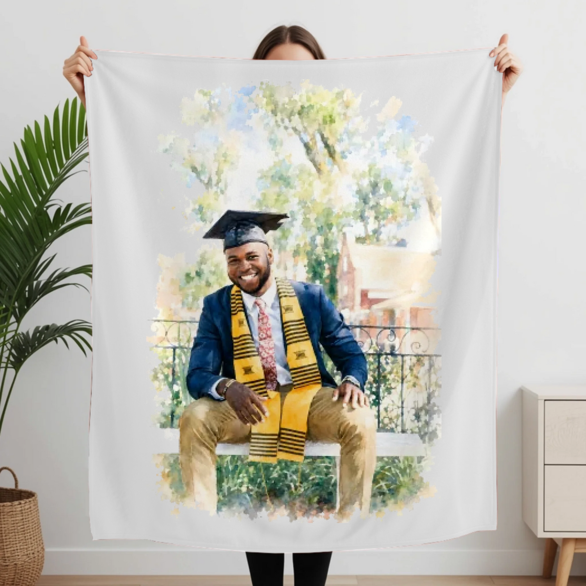 Woman Holding Fleece Blanket Closeup