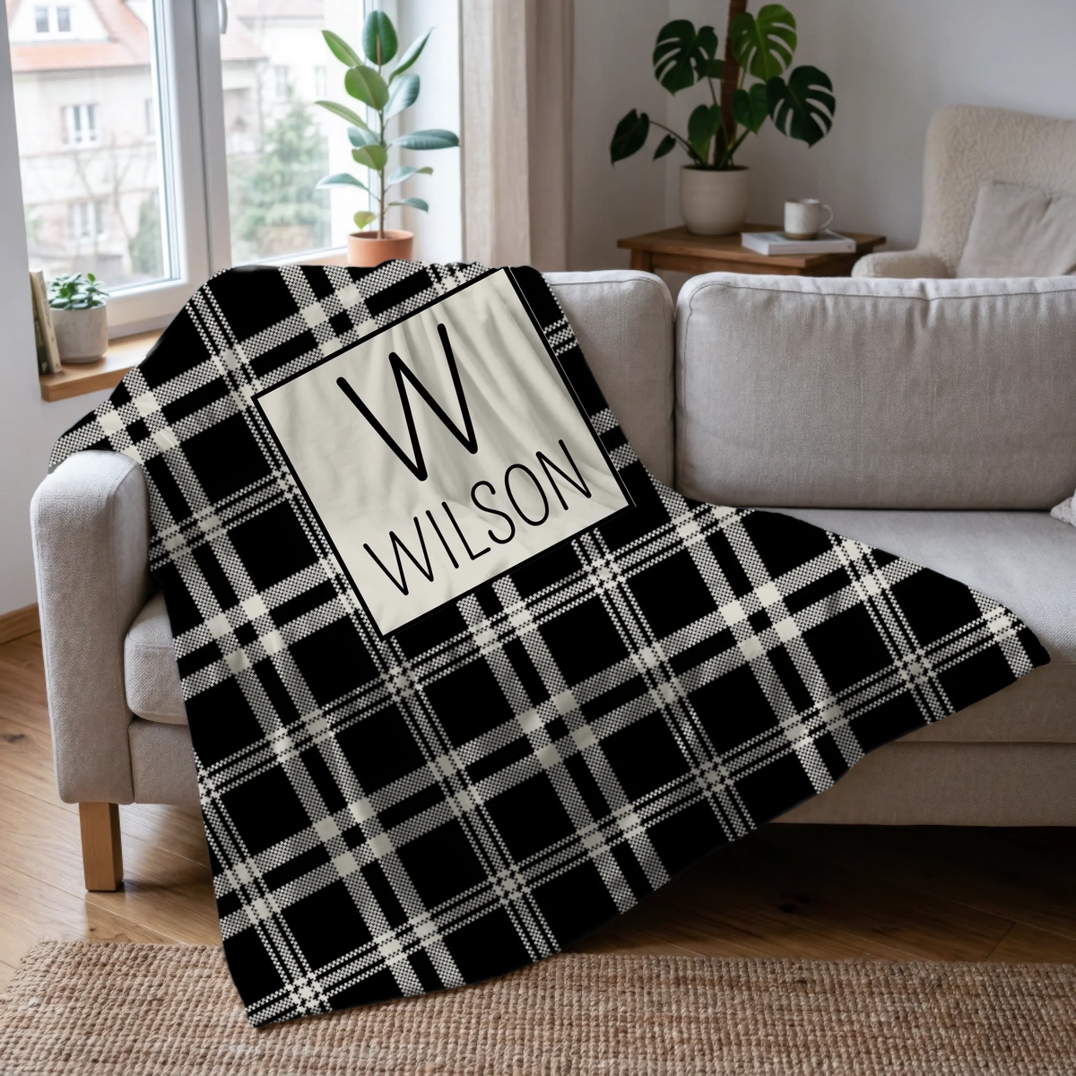 Plaid Monogram Blanket - Choice of Pattern- Add Initial & Name - Personalized