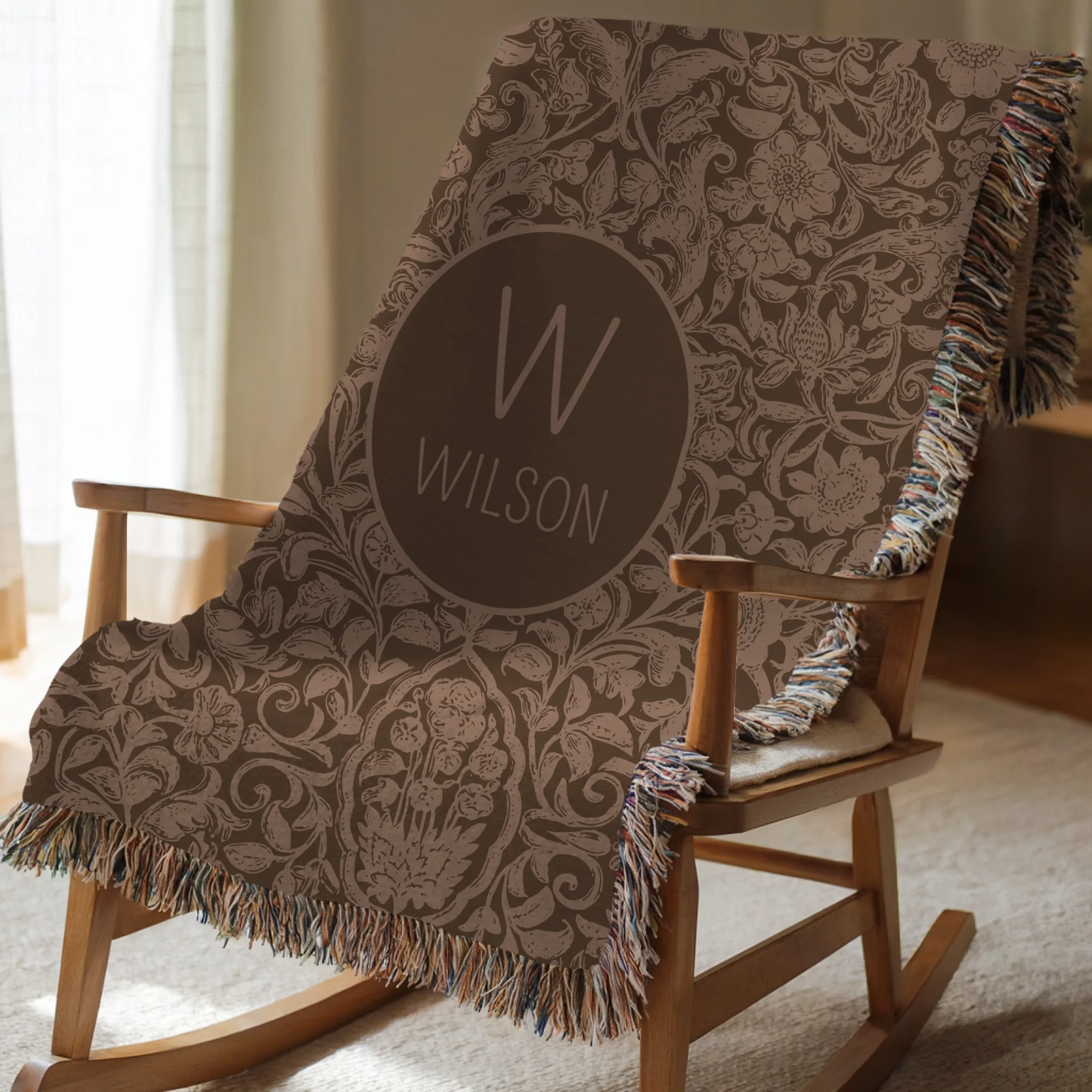 Floral Monogram Blanket - Choice of Pattern- Add Initial & Name - Personalized