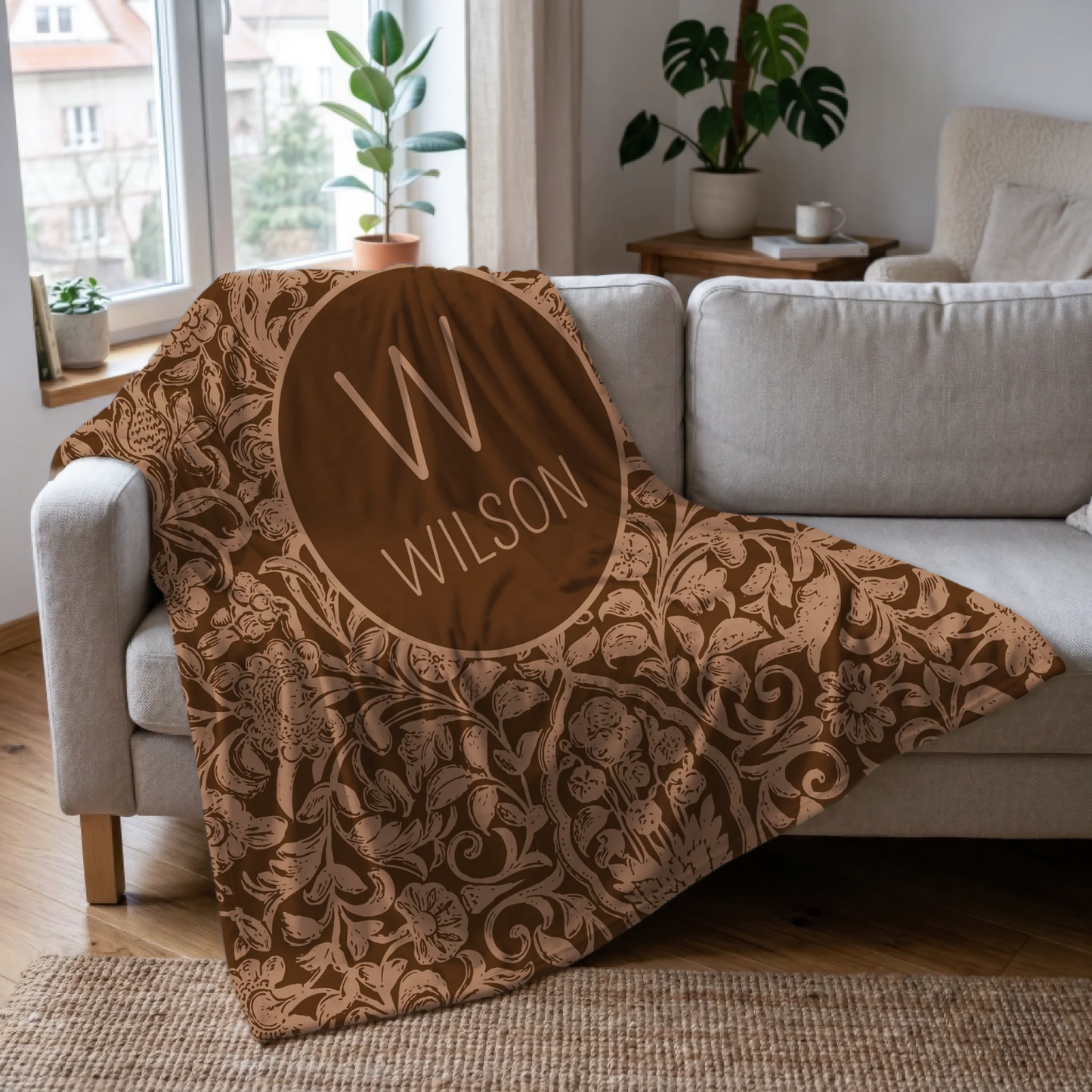 Floral Monogram Blanket - Choice of Pattern- Add Initial & Name - Personalized