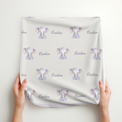 Baby Elephants Custom Personalized Soft Fleece Baby Blanket
