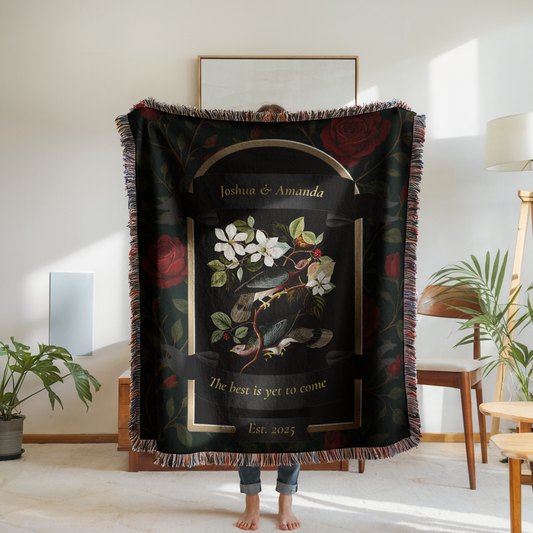 Custom Personalized Romantic Rose Wedding or Anniversary Woven Blanket