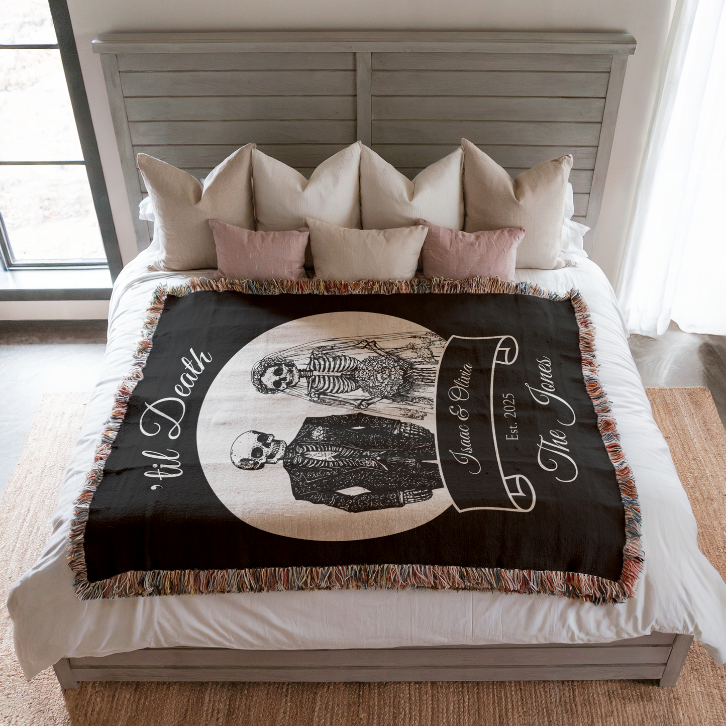 Til Death Skeleton Wedding Couple Personalized Custom Woven Blanket