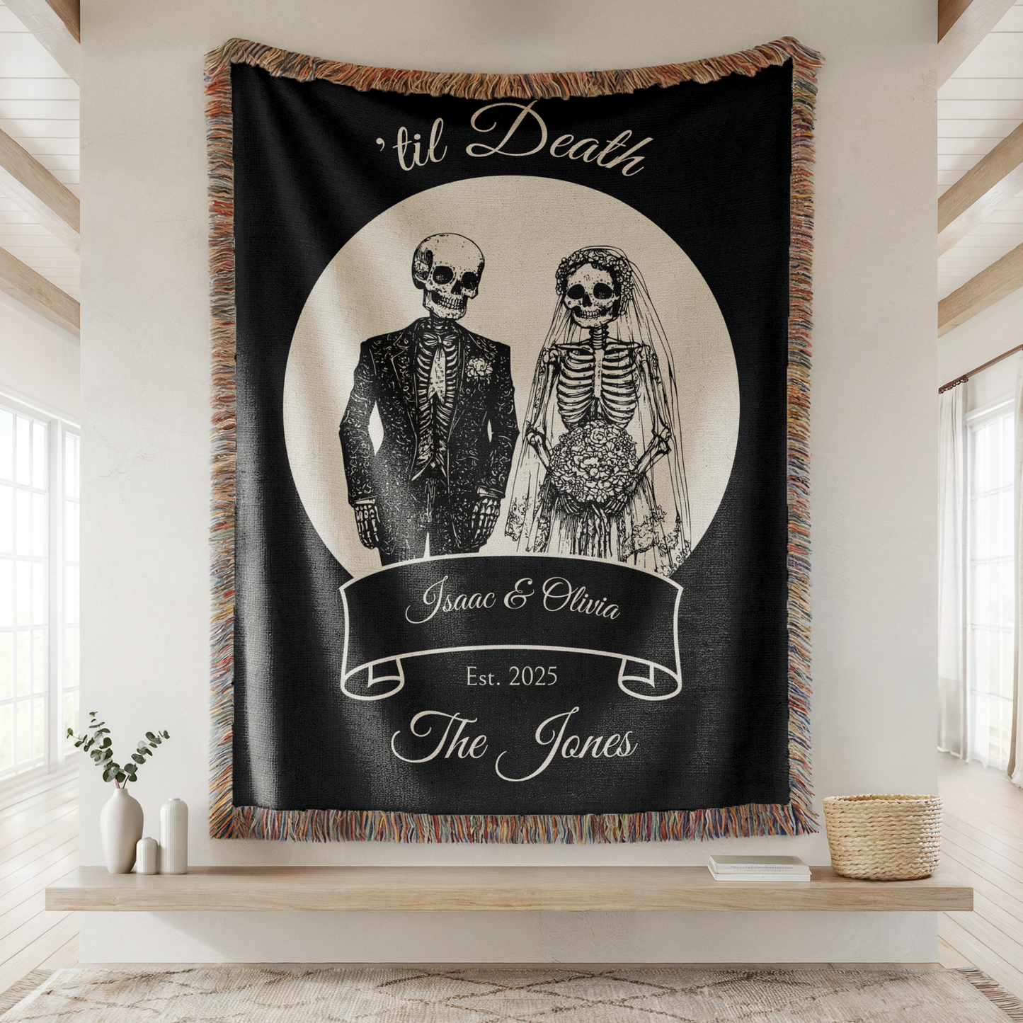 Til Death Skeleton Wedding Couple Personalized Custom Woven Blanket