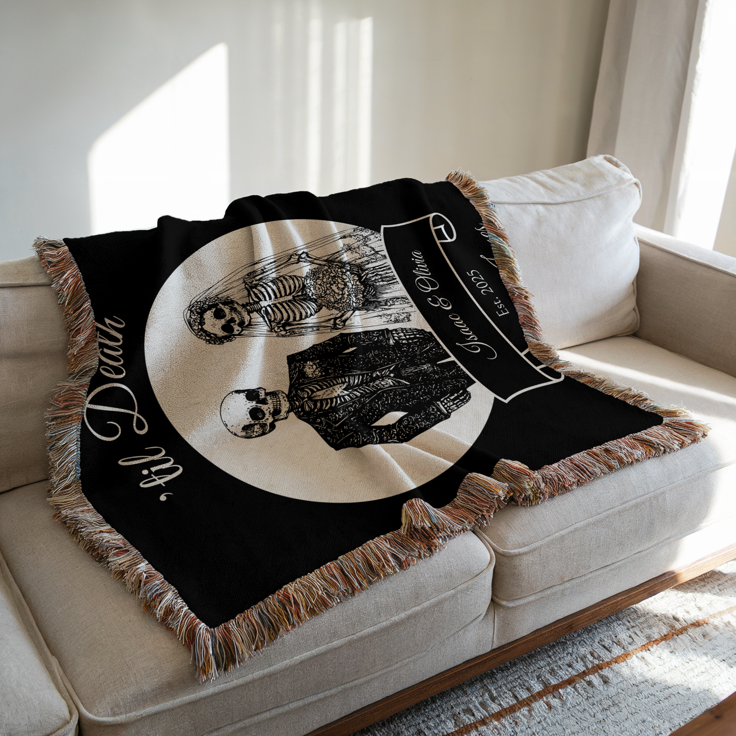 Til Death Skeleton Wedding Couple Personalized Custom Woven Blanket