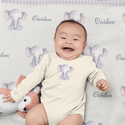 Custom personalized elephant baby blanket by Coolcetera