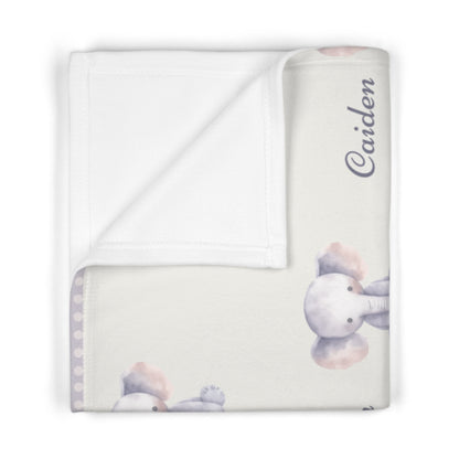 Baby Elephants Custom Personalized Soft Fleece Baby Blanket