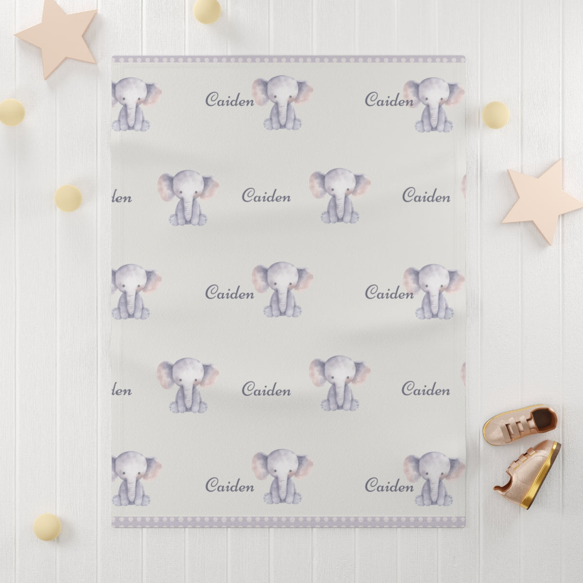 Baby Elephants Custom Personalized Soft Fleece Baby Blanket