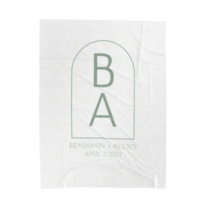 Custom Personalized Ginkgo Leaves Minimal Wedding or Anniversary Velveteen Plush Blanket