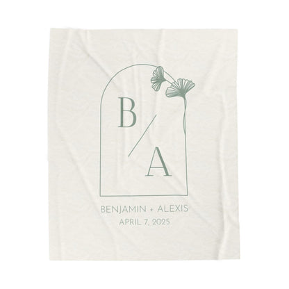 Custom Personalized Ginkgo Leaves Minimal Wedding or Anniversary Velveteen Plush Blanket