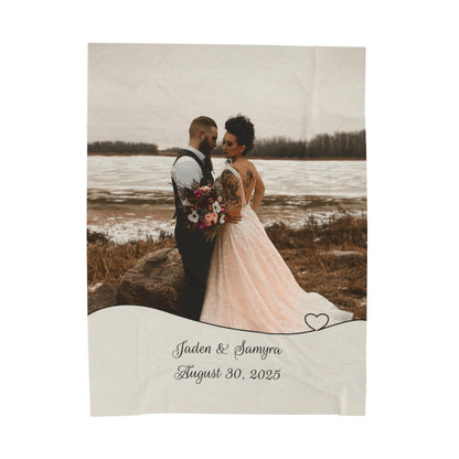 Wedding Photo and Date Heart Border Custom Personalized Velveteen Plush Blanket